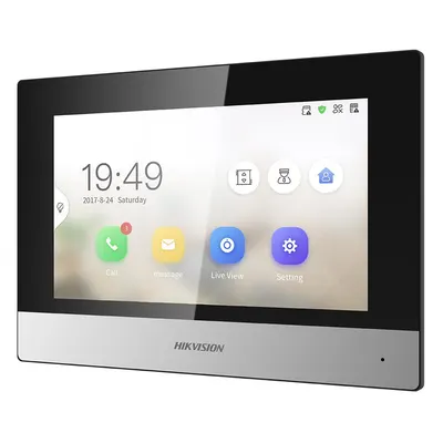 Videointerfon de interior IP WiFi Hikvision DS-KH6320Y-WTE2/WH, 7 inch, aparent, touchscreen, 2 fire, acces lift, microfon si difuzor, slot card, vizualizare de pe telefon, alb