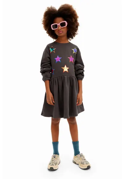 Rochie scurta evazata de bumbac - Negru stins