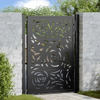vidaXL Poartă de grădină neagră 100x125 cm, oțel, design cu flacără