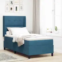 vidaXL Pat cu arcuri cu headboard albastru 100 x 200 cm Catifea