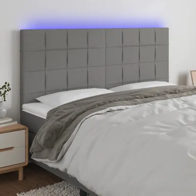 vidaXL Tăblie de pat cu LED, gri închis, 160x5x118/128 cm, textil