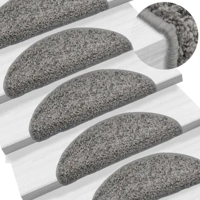 vidaXL Covorașe pentru scări, 15 buc., 56x17x3 cm, gri, semirotunde