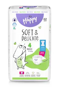 Scutece Happy Soft & Delicate 8-14 kg Maxi Marimea 4, 62 bucati, Bella Baby