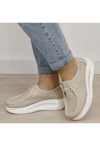 Sneakersi bej perforati din piele naturala 5129 M4 19322 - Bej