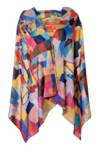 Esarfa dreptunghiulara premium cu doua fete, din matase, cu imprimeu multicolor abstract