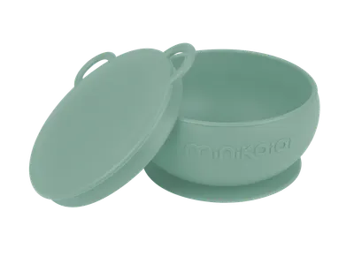 Bol cu ventuza si capac 100% Pemium Silicone River Green, 1 bucata, Minikoioi