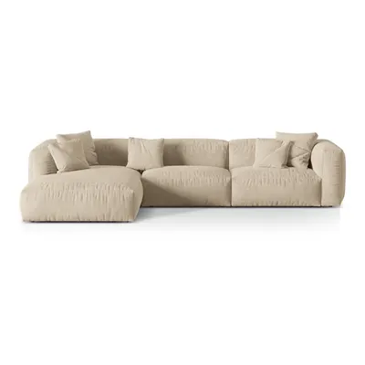 Colțar modular bej cu tapițerie din catifea (cu colț pe partea stângă/cu șezlong) Martina – Micadoni