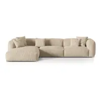Colțar modular bej cu tapițerie din catifea (cu colț pe partea stângă/cu șezlong) Martina – Micadoni