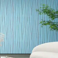 Tapet 3D albastru cu dungi gri auto-adeziv pentru interior, 68 x 68 cm