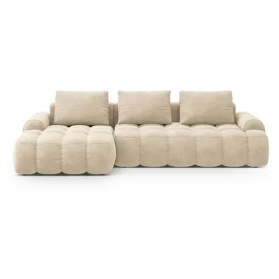 Colțar bej extensibil/cu spațiu de depozitare cu tapițerie din catifea (cu colț pe partea stângă/cu șezlong) Linz – Cosmopolitan Design