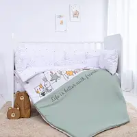 Lenjerie cu 7 piese pentru patut 120x60 cm Lorelli Lily Happy Friends Mint din bumbac ranforce