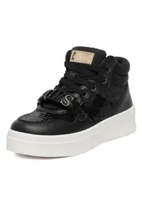 Pantofi sport pentru fete - piele ecologica - fermoar - negru - material textil