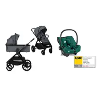 Set Carucior 2 in 1 Lionelo, Layla, Pana la 22 kg, Cadru aluminiu, Gri + Scoica auto Lionelo, i-Size Astrid, 0-13 Kg, Verde
