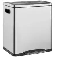 HOMCOM Coș de Gunoi cu 2 Secțiuni de 15L cu Pedală și Capac cu Închidere Lină, 40x34,8x47,5 cm, Argintiu | Aosom Romania