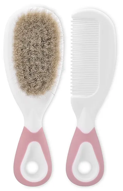 Set perie și pieptăn de par cu fir natural Lorelli - Blush Pink