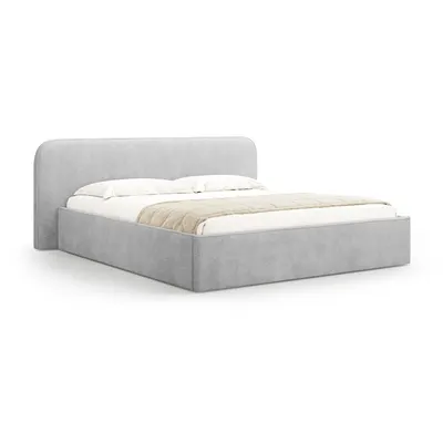 Pat matrimonial gri deschis tapițat cu spațiu de depozitare cu somieră 160x200 cm Elizabeth – Micadoni