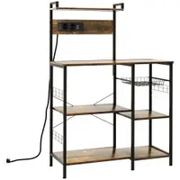 HOMCOM Raft de Bucatarie cu Prize Mutiple, Dulap Bucatarie pentru Microunde cu Rafturi si Cos din Sarma Stil Industrial, 90x42x130cm, Maro