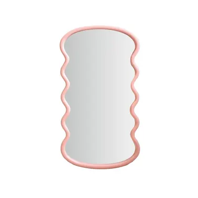 Oglindă decorativă, cu ramă ondulată, culoarea roz pudrat, 55x30x25 cm