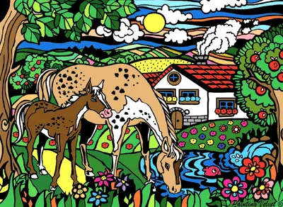 Tablou de colorat ColorVelvet - Cai, 47 x 35 cm