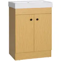 Kleankin Dulap Sub Lavoar pentru Baie, cu Rafturi Reglabile, Chiuvetă Curbată din Piatră Artificială, PAL, Design Modern | Aosom Romania