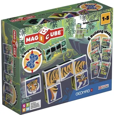 Cuburi magnetice Geomag - Animale din jungla, 6 piese
