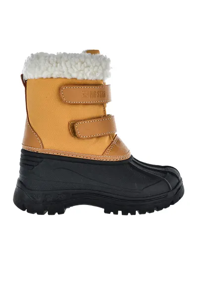 Cizme de zapada cu inchidere velcro si garnituri din blana sintetica - Negru/Maro camel