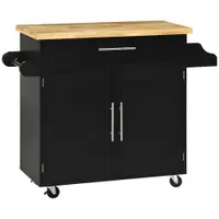 HOMCOM Cărucior de bucătărie Servierwagen Insula de bucătărie, 1 Suport pentru condimente, 1 Suport pentru prosoape, 109 cm x 40 cm x 89 cm, Negru | Aosom Romania