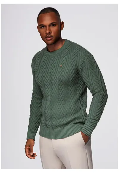 Pulover tricotat in zigzag OM-SWSW-0147 - Verde inchis