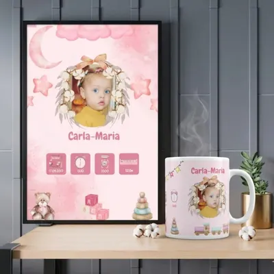 Set Rama foto si cana personalizate - cadou Girl Baby Born