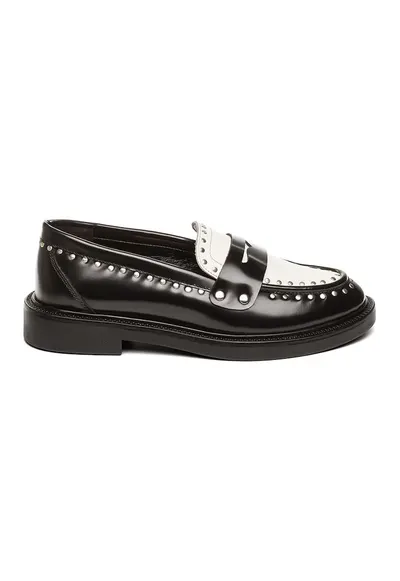 Pantofi loafer cu nituri Harloe - Alb fildes/Negru
