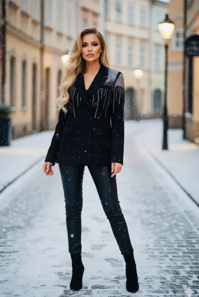 Sacou negru elegant cu aplicatii stralucitoare 2
