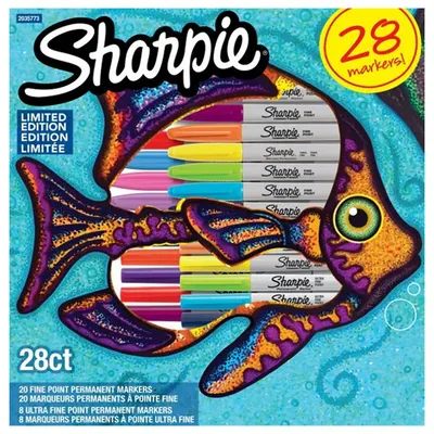 Marker permanent 0.9mm varf rotund, 28culori/set Fish, Sharpie