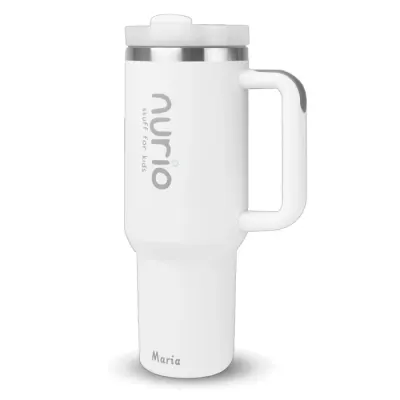 Sticla Termica Din Inox Cu Pai si Maner Nurio-Alb