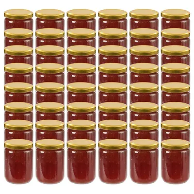 vidaXL Borcane din sticlă pentru gem, capac auriu, 48 buc., 230 ml