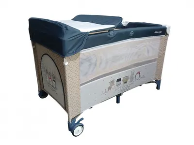 Patut Bebe Royal Little Friend albastru pliabil, cu masuta de infasat, usita cu fermoar, roti cu sistem de blocare, geanta de transport