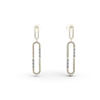 Cercei geometrici din aur galben cu diamante baguette si rotunde de 0.16ct