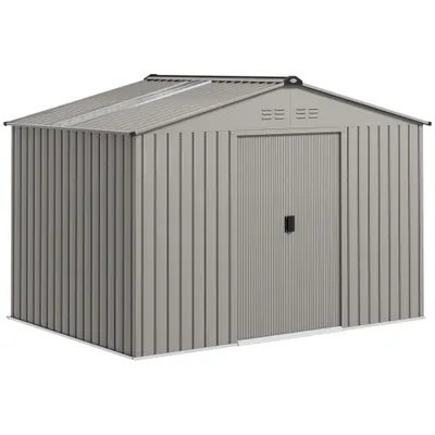 Outsunny Magazie de Grădină 4,9 m² 277x195x192 cm cu 2 Uși Culisante, Acoperiș Înclinat și 4 Grile de Ventilație, Gri Argintiu | Aosom Romania