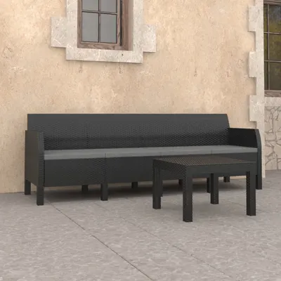 vidaXL Set mobilier de grădină cu perne, 2 piese, antracit, PP ratan