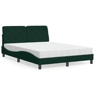 vidaXL Pat cu saltea, verde închis, 140x200 cm, catifea