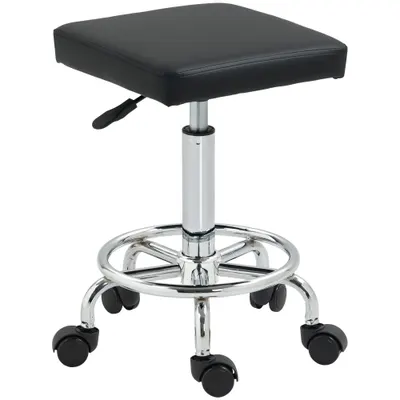 HOMCOM Taburet cu rotile cu înălțime reglabilă 50-66 cm și suport pentru picioare, pentru masaj, tatuaj, clinică, spa, negru | Aosom Romania