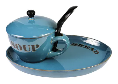 Bol pentru supa cu farfurie - Natural Colour Soup Bowl and Bread Plate