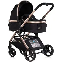 Carucior 3 in 1 pentru copii Chipolino Euphoria Noir cu suspensii, sezut reversibil, accesorii, greutate suportata 22 kg