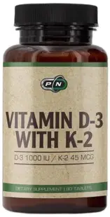 Pure Nutrition Vitamina D-3 cu K-2, 90 tablete masticabile