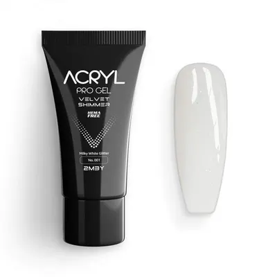Acryl Pro Gel 2M Velvet Hema Free - Shimmer 001 Milky White Glitter 30gr