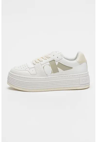 Pantofi sport flatform din piele si piele ecologica - Bej/Alb optic