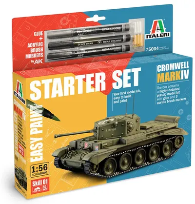 Model asamblabil Italeri Militari: Tancuri - Tanc mediu britanic Cromwell Mk.IV - Set de început 'Easy Paint'