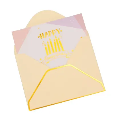 Felicitări hârtie cu mesaj auriu Happy Birthday - model lumânări (set 6 buc)