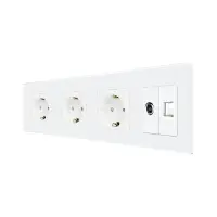 Priza Tripla Schuko + TV + Internet cu Rama Din Sticla LUXION