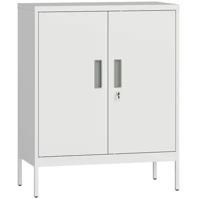 HOMCOM Dulap de Birou din Oțel cu 2 Rafturi Reglabile cu Sistem de Încuiere și 2 Chei, 80x40x100 cm, Alb | Aosom Romania