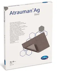 Pansament cu unguent neutru si argint, 10x10 cm, 10 bucati, Atrauman